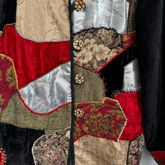 Vintage Allure Patchwork Blazer Jacket Size M Black Multi Long Sleeves Blazer - Picture 3 of 12